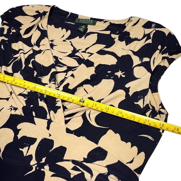 Lauren Ralph Lauren Tricot Sheath Dress Sz.12 Black Beige Sleeveless Floral - Picture 7 of 12